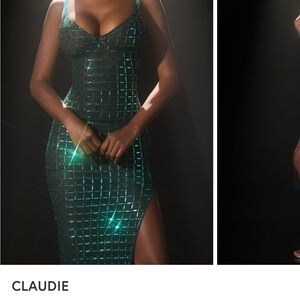 NWT Never Worn Claudie Sheer Embellished Emerald Green Dress